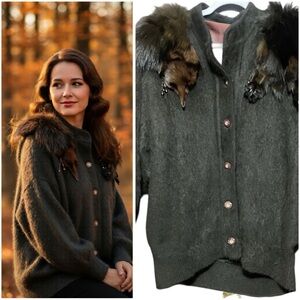 Vintage Mohair Bland Mink Stole Cardigan Sweater Chocolate Size S/L